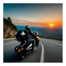 Motorrijder rijdt op een schilderachtige bergweg