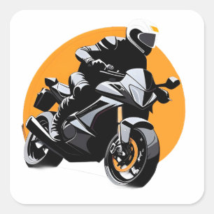 Motorrijder rijdt op sportmotor vierkante sticker