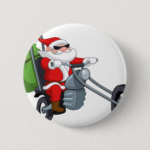 motorrijder santa claus ronde button 5,7 cm