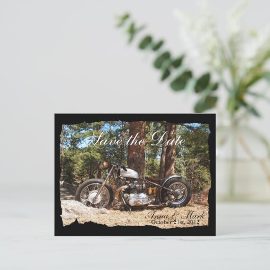 Motorrijder Save the Date Briefkaart (Staand voorkant)