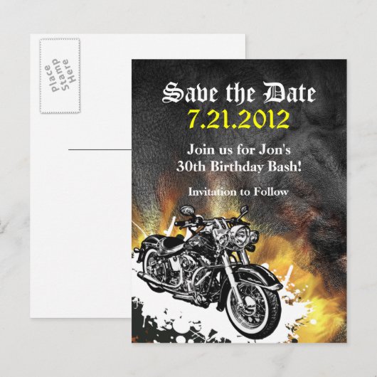 Motorrijder Save the Date Briefkaart (Voorkant / Achterkant)
