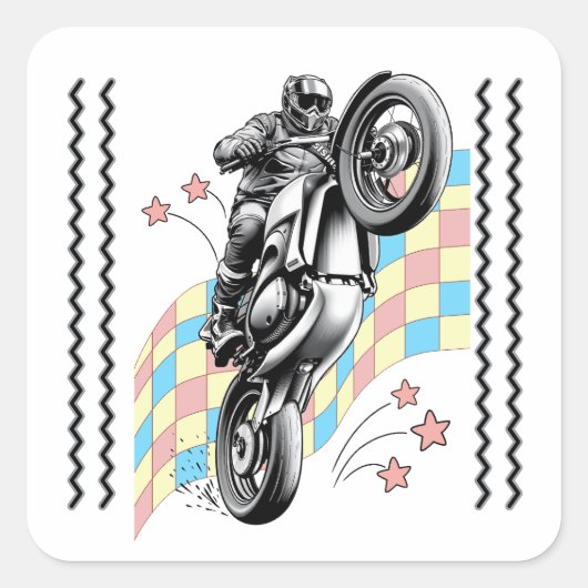 motorrijder vierkante sticker (Voorkant)