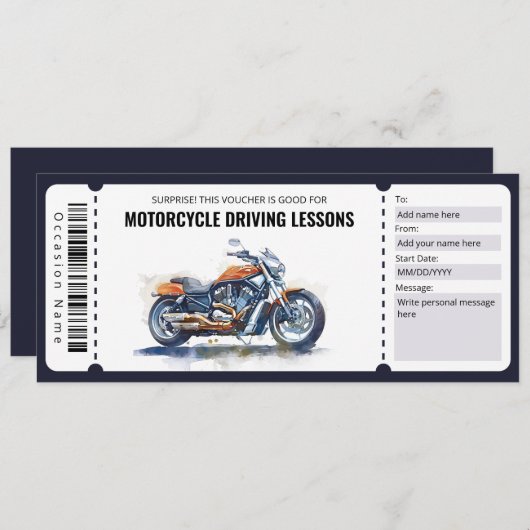 Motorrijlessen Cadeaubon Kaart (Voorkant / Achterkant)