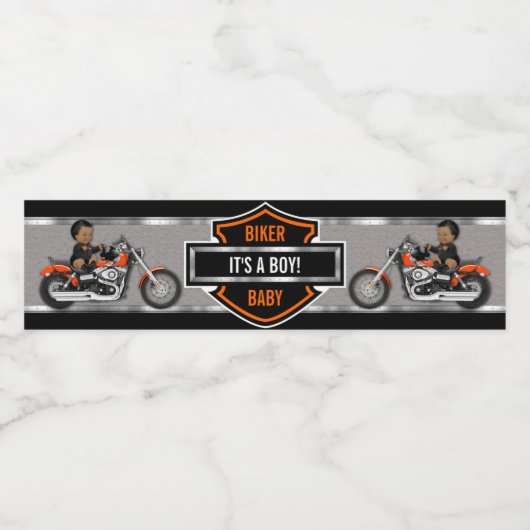 Motorrijwiel Baby Oranje zwart schild Waterfles Etiket (Enkel label)