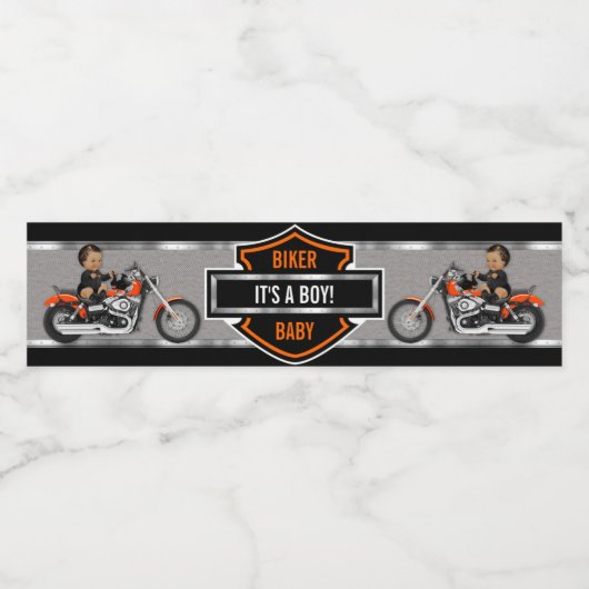 Motorrijwiel Baby Oranje zwart schild Waterfles Etiket (Enkel label)