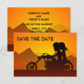 Motorrijwiel, bergen en zonneweduwen save the date (Voorkant / Achterkant)