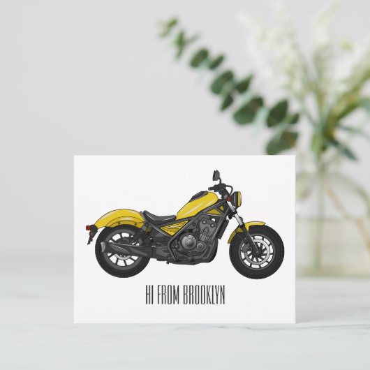 Motorrijwiel, cartoon briefkaart (Staand voorkant)