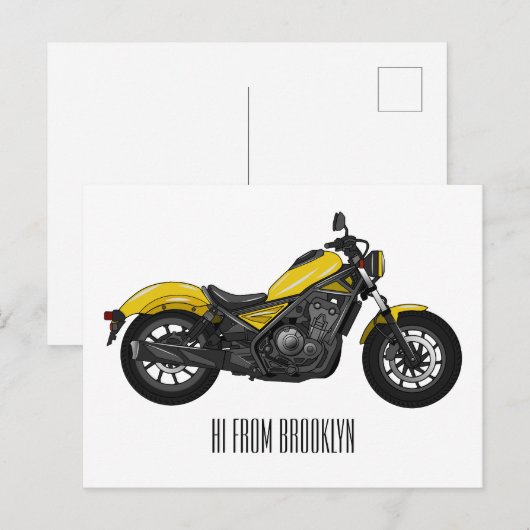 Motorrijwiel, cartoon briefkaart (Voorkant / Achterkant)