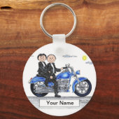 Motorrijwiel - Cartoon met paar Sleutelhanger (Voorkant)