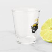 Motorrijwiel, cartoon shot glas (Links)