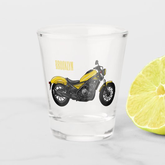 Motorrijwiel, cartoon shot glas (Voorkant)