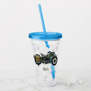 Motorrijwiel cartoon van militaire kruiser acryl drinkbeker