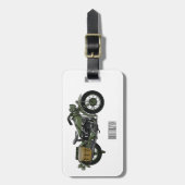 Motorrijwiel cartoon van militaire kruiser bagagelabel (Voorkant verticaal)