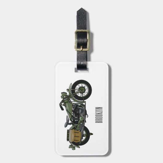 Motorrijwiel cartoon van militaire kruiser bagagelabel (Voorkant verticaal)