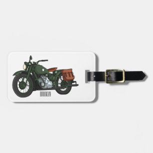 Motorrijwiel cartoon van militaire kruiser bagagelabel