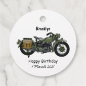 Motorrijwiel cartoon van militaire kruiser bedankjes labels (Achterkant)