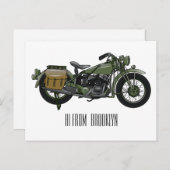 Motorrijwiel cartoon van militaire kruiser briefkaart (Voorkant / Achterkant)