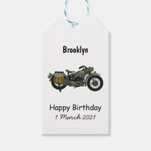 Motorrijwiel cartoon van militaire kruiser cadeaulabel