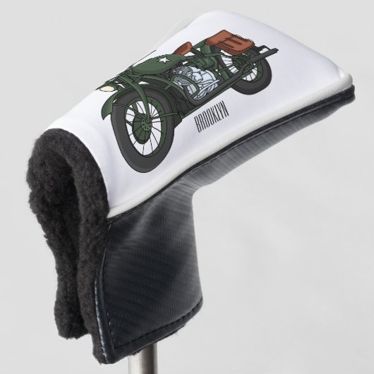 Motorrijwiel cartoon van militaire kruiser golfheadcover (3/4 voorkant)