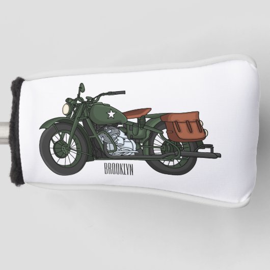 Motorrijwiel cartoon van militaire kruiser golfheadcover (Voorkant)
