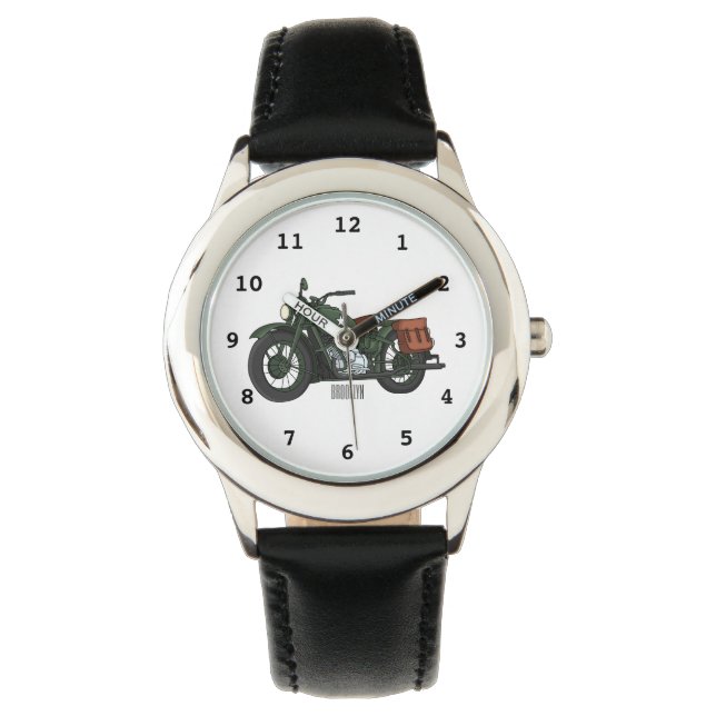 Motorrijwiel cartoon van militaire kruiser horloge (Voorkant)