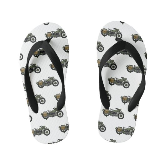 Motorrijwiel cartoon van militaire kruiser kinder teenslippers (Voetbed)