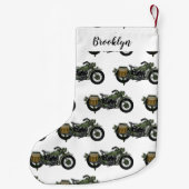 Motorrijwiel cartoon van militaire kruiser kleine kerstsok (Achterkant)