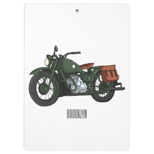 Motorrijwiel cartoon van militaire kruiser klembord (Achterkant)