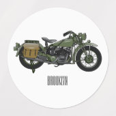 Motorrijwiel cartoon van militaire kruiser labels (Design 1)