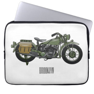 Motorrijwiel cartoon van militaire kruiser laptop sleeve