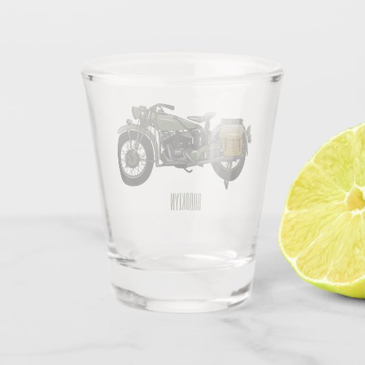 Motorrijwiel cartoon van militaire kruiser shot glas (Achterkant)