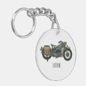 Motorrijwiel cartoon van militaire kruiser sleutelhanger (Voorkant Links)