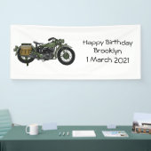 Motorrijwiel cartoon van militaire kruiser spandoek (Beurs)