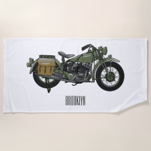 Motorrijwiel cartoon van militaire kruiser strandlaken