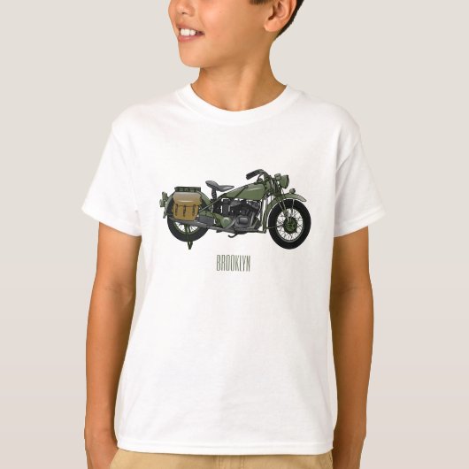 Motorrijwiel cartoon van militaire kruiser t-shirt (Voorkant)