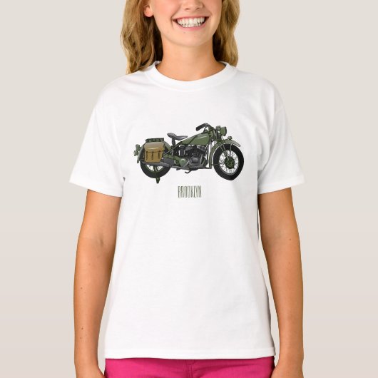 Motorrijwiel cartoon van militaire kruiser t-shirt (Voorkant)