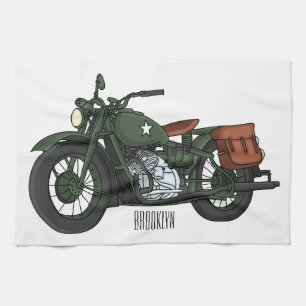 Motorrijwiel cartoon van militaire kruiser theedoek