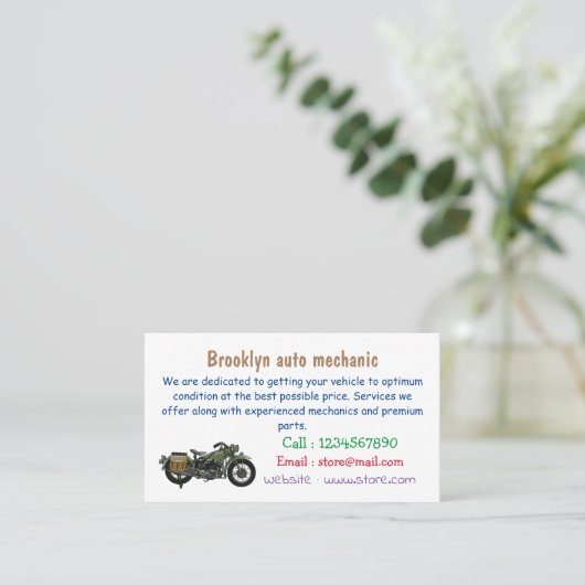 Motorrijwiel cartoon van militaire kruiser visitekaartje (Staand voorkant)