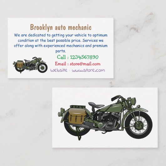 Motorrijwiel cartoon van militaire kruiser visitekaartje (Voorkant / Achterkant)