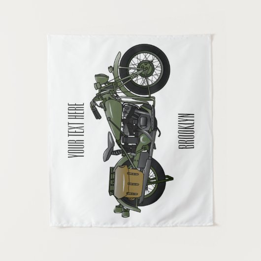 Motorrijwiel cartoon van militaire kruiser wandkleed (Voorkant)