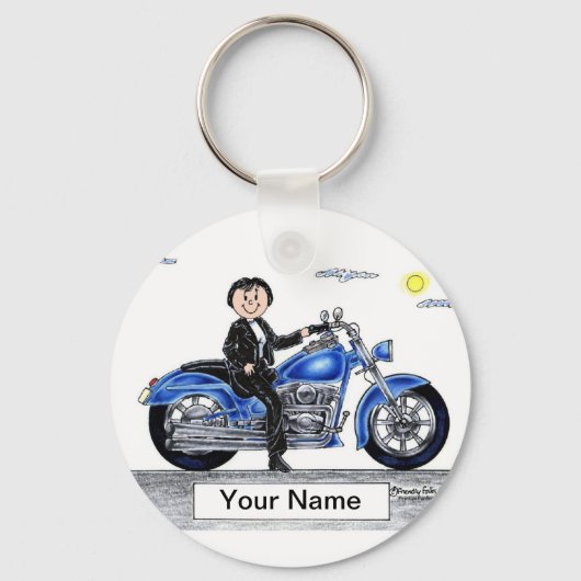 Motorrijwiel - Cartoon Vrouw Sleutelhanger (Voorkant)