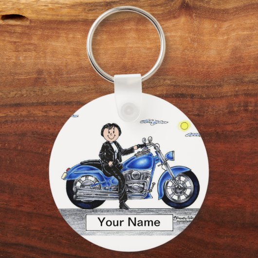 Motorrijwiel - Cartoon Vrouw Sleutelhanger (Voorkant)