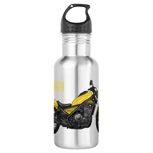 Motorrijwiel, cartoon waterfles (Voorkant)