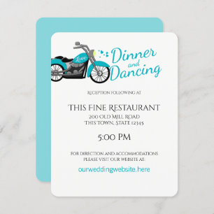 Motorrijwiel en hart Aqua Wedding Reception Kaart