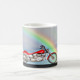Motorrijwiel en regenboog koffiemok