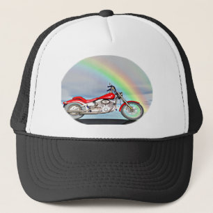 Motorrijwiel en regenboog trucker pet