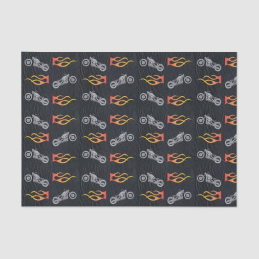 Motorrijwiel en vlammen van kunstzwart leder tissuepapier (Voorkant)