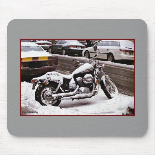 "Motorrijwiel in de winter" Mousepad Muismat (Voorkant)