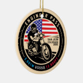 Motorrijwiel met motorrijtuigenpasser keramisch ornament (Rechts)