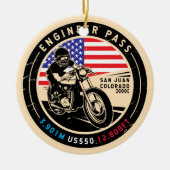 Motorrijwiel met motorrijtuigenpasser keramisch ornament (Voorkant)